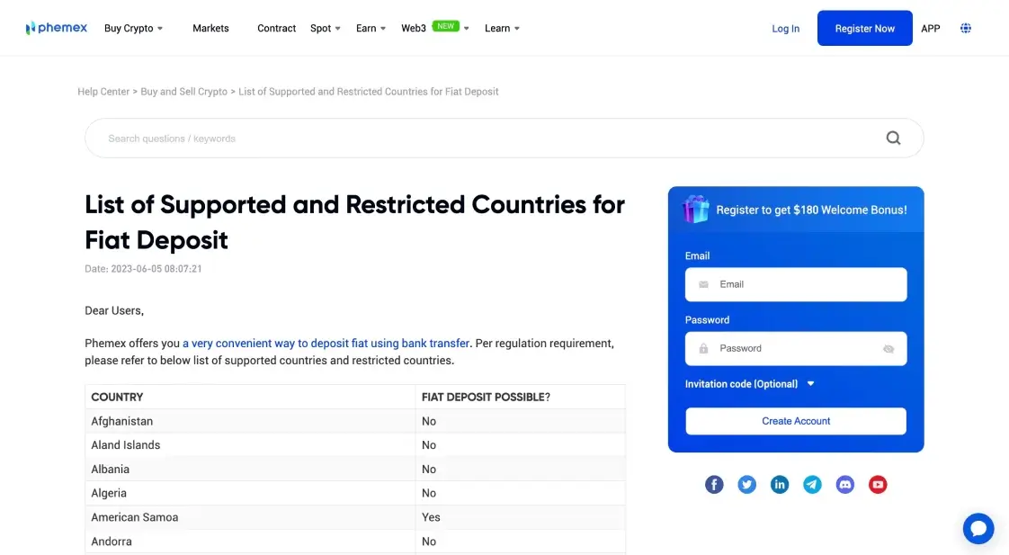 ‍Phemex Restricted Countries.