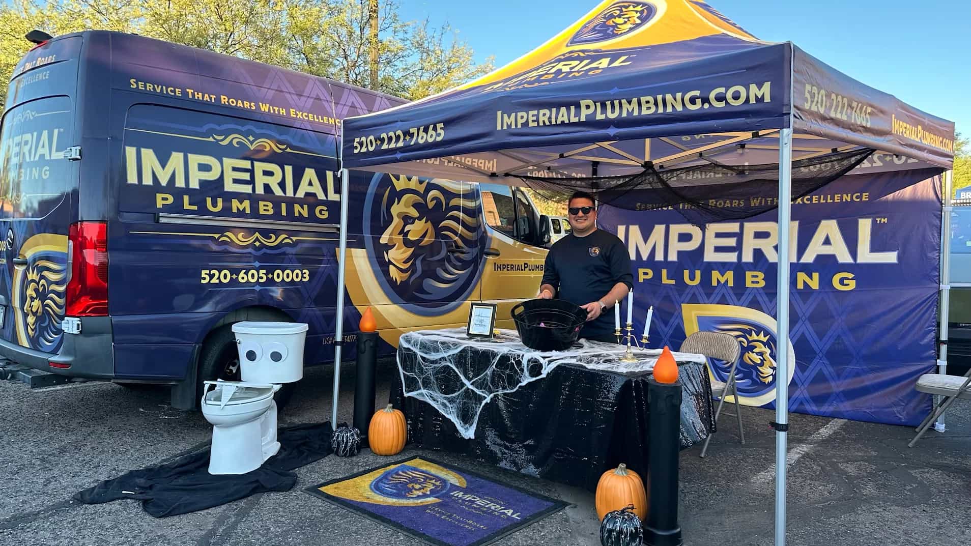 Imperial Plumbing, a leading local plumbing company in Tucson, Arizona, owner Paul Samorano participates in the Trunk or Treat 2025 event at Synergy Plaza, supporting Big Brothers Big Sisters of Southern Arizona.