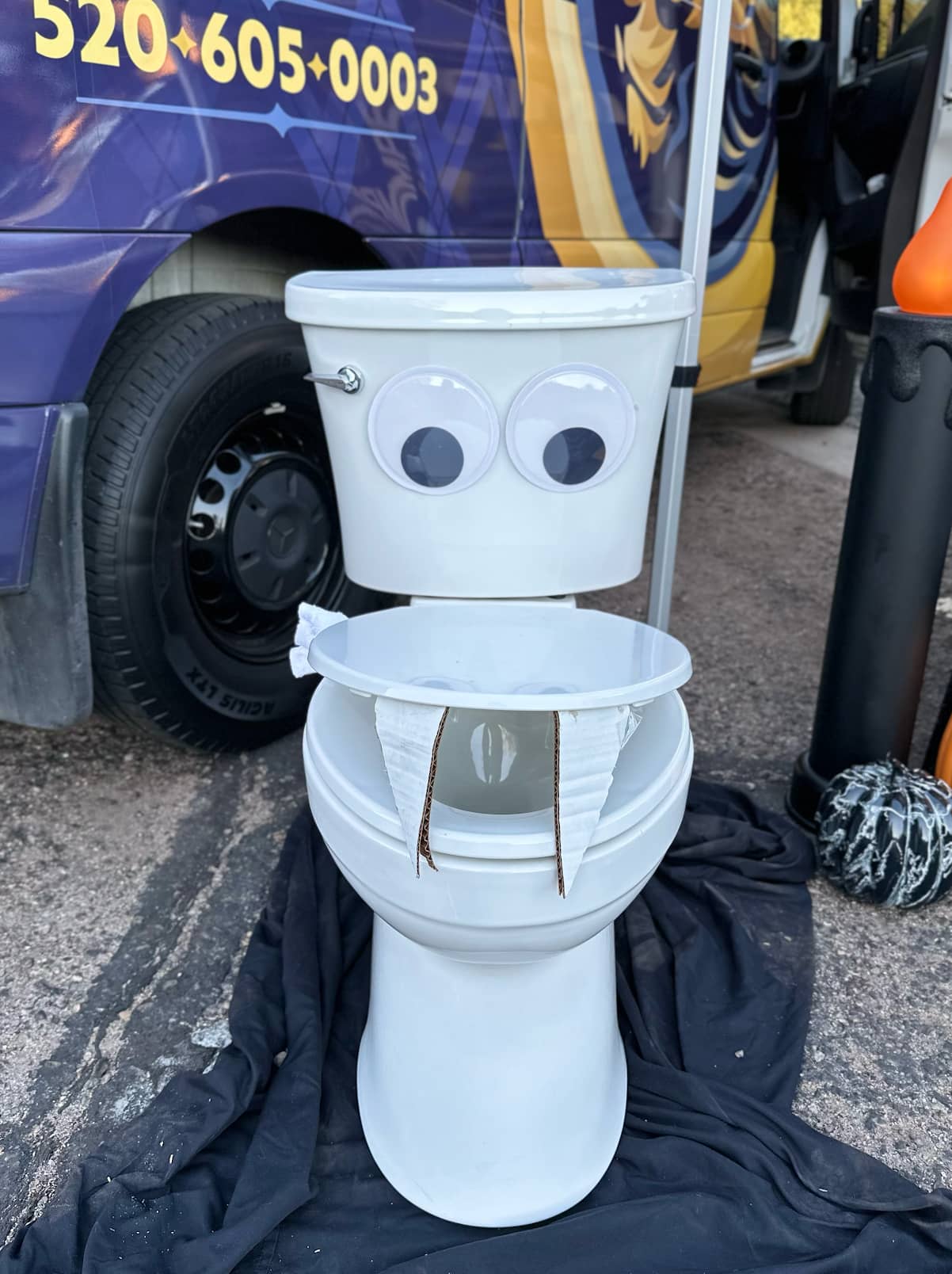 Imperial Plumbing’s Halloween-themed toilet at the Trunk or Treat 2025 event in Tucson, Arizona. A creative display highlighting a local plumbing company’s community involvement.