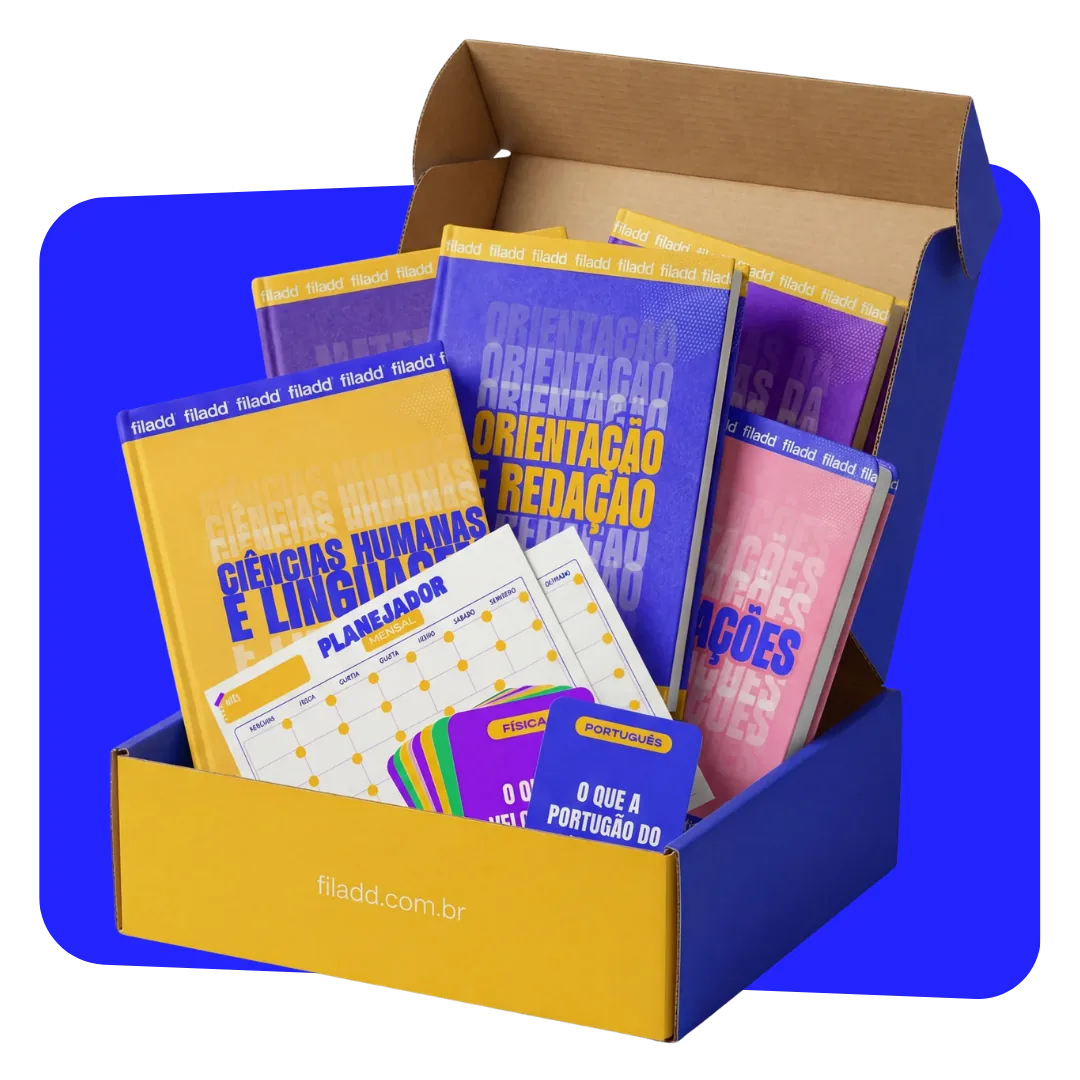 Kit Físico Filadd: apostilas, cronograma impresso, folhas de redação e flashcards