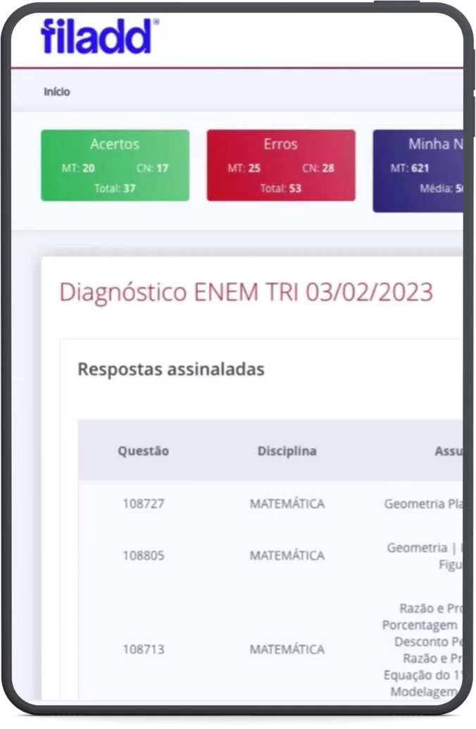 Etapa 1: SIMULADO DIAGNÓSTICO na plataforma da Filadd