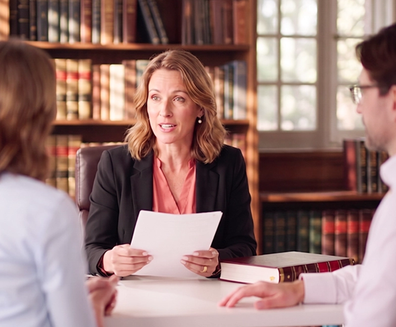 Separated couple discussing superannuation and property settlement with a family lawyer.