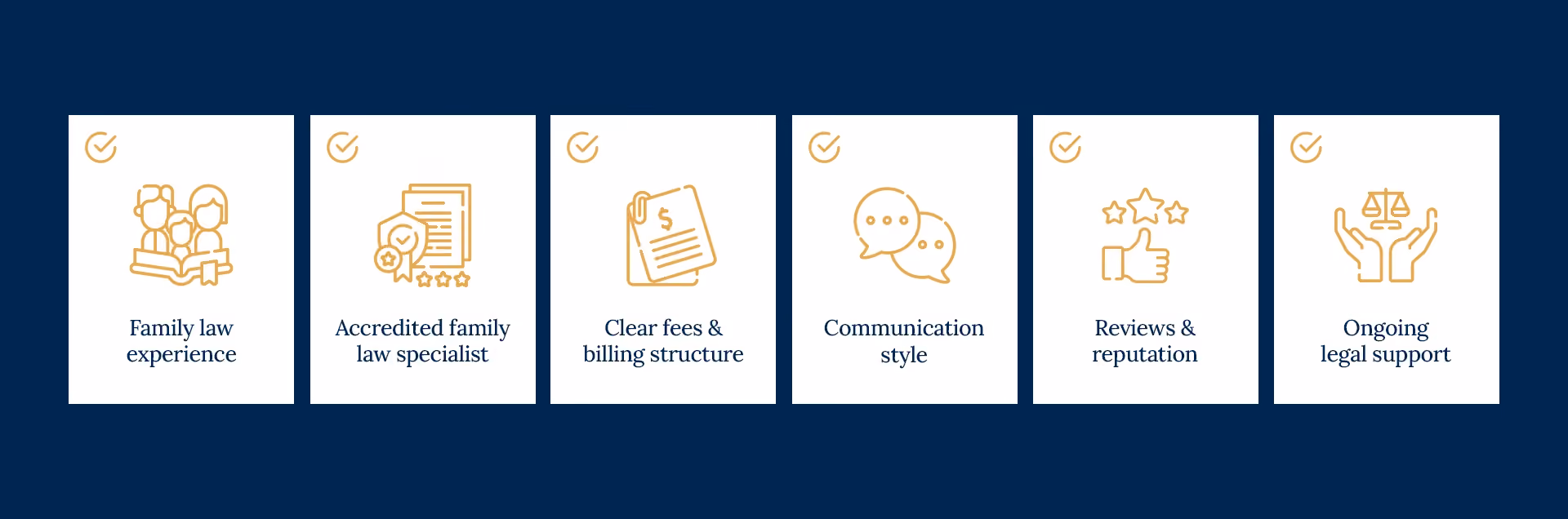Checklist showing what to look for when choosing a family lawyer in Australia