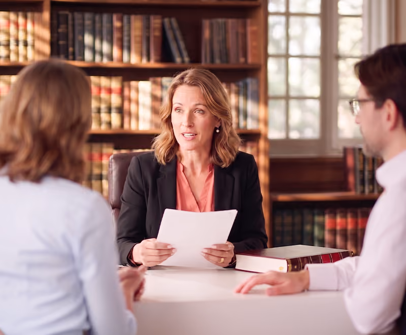 Separated couple discussing superannuation and property settlement with a family lawyer.