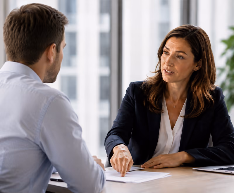 Family lawyer discussing family law requirements with a client in Australia.