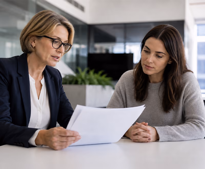 Person discussing divorce paperwork with a family lawyer in Australia