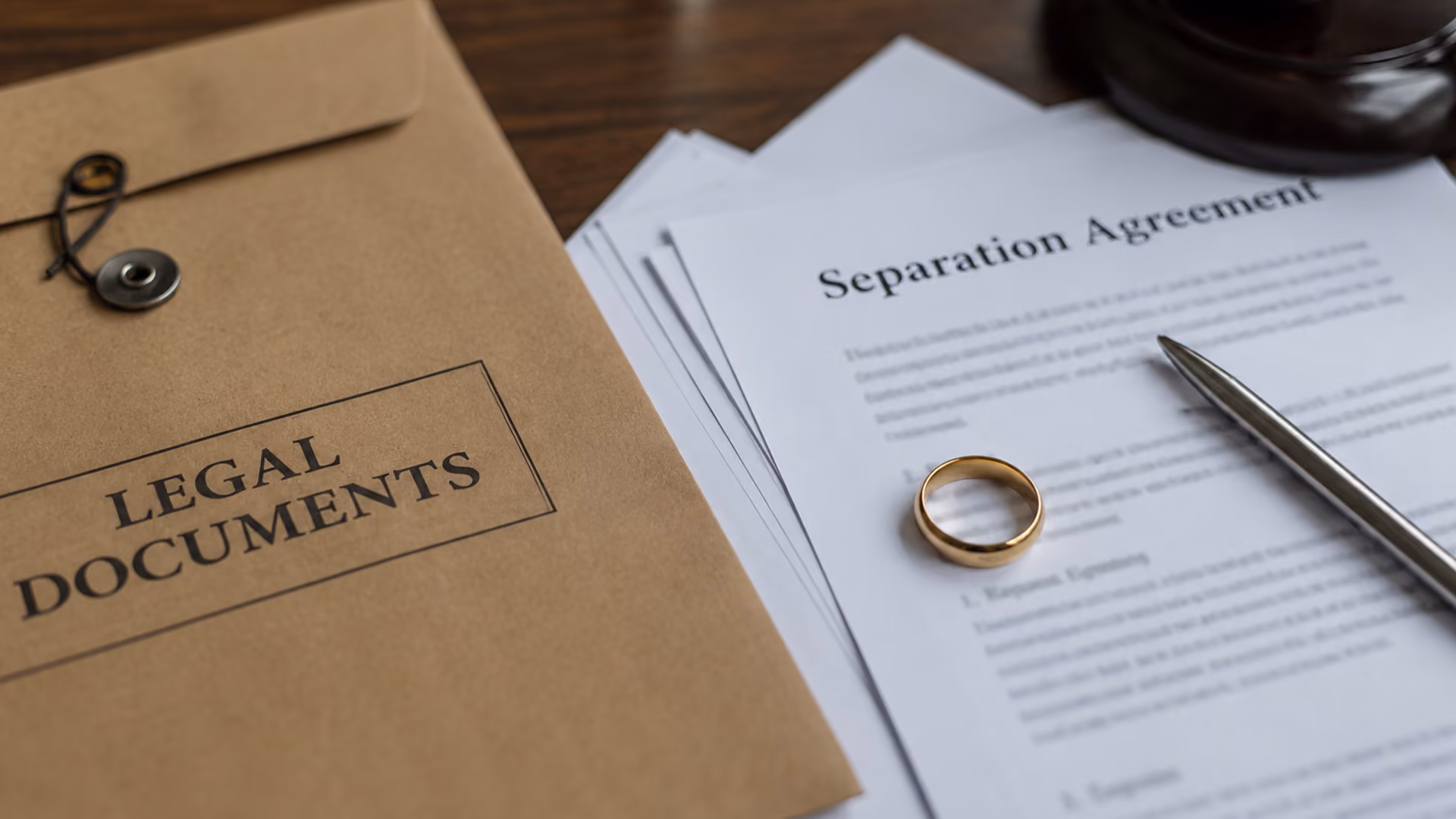 Australian divorce documents and wedding ring on a desk