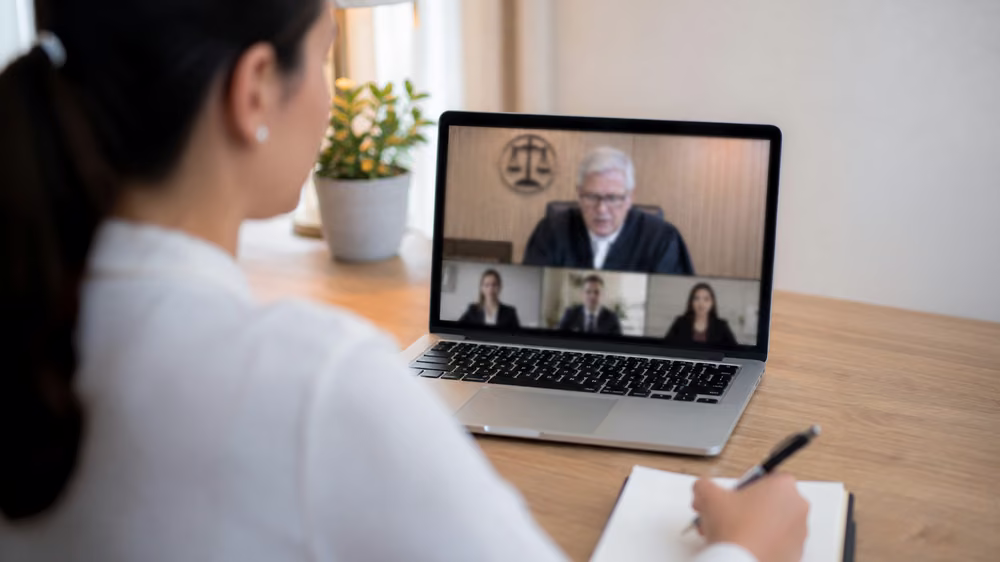 Person attending a virtual divorce court hearing