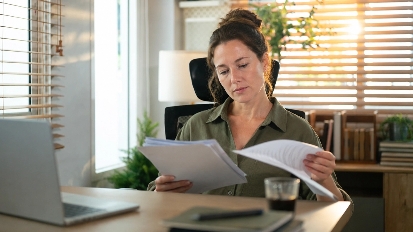 Person preparing financial and legal documents before separation.