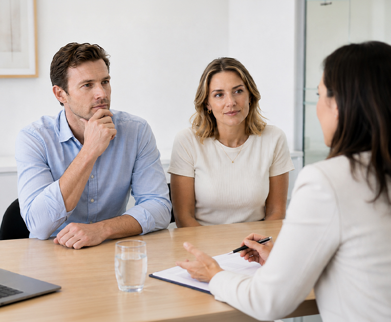 Parents meeting with a family lawyer to discuss child living arrangements after separation