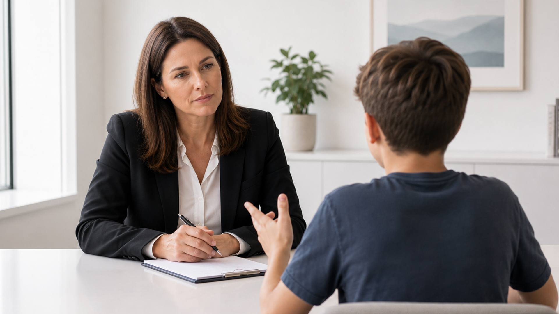 Family consultant meeting with a child during a parenting assessment