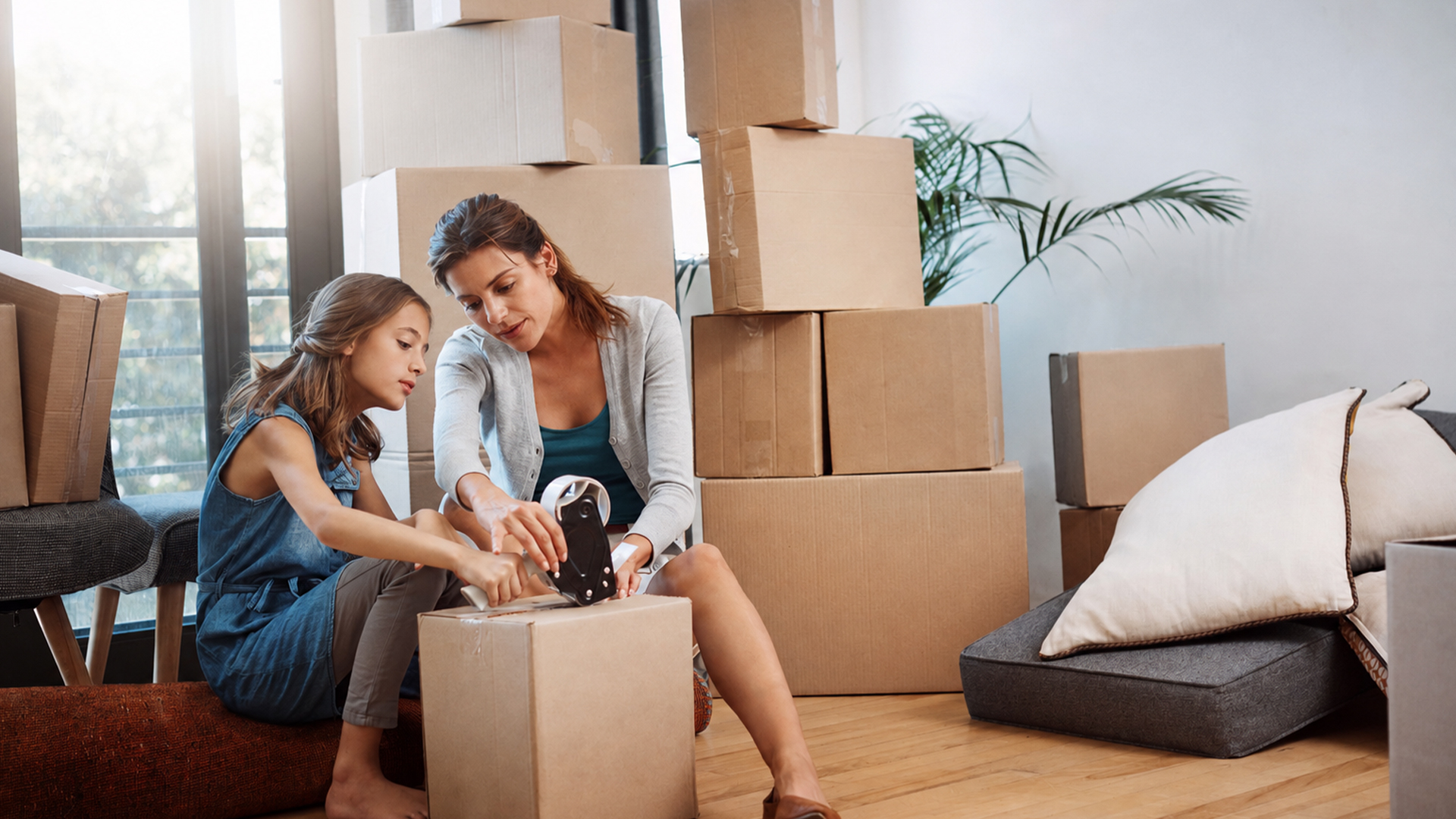 Parent and child preparing for a move that may affect parenting arrangements