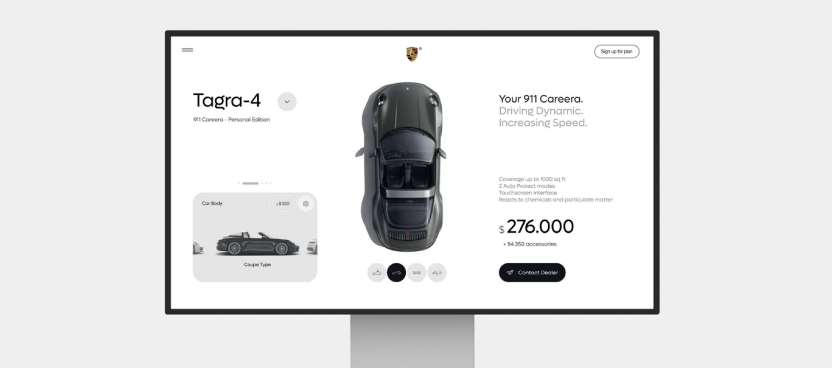 We redesigned the online configurator for Porsche, enhancing the user experience by implementing an intuitive interface