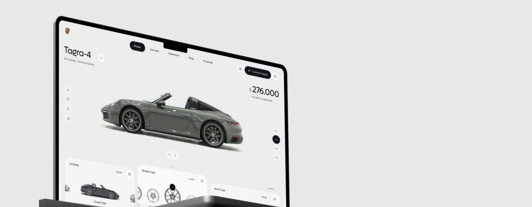 We redesigned the online configurator for Porsche, enhancing the user experience by implementing an intuitive interface