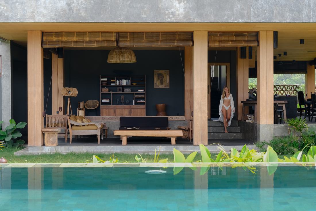 the living pavilion open to the pool