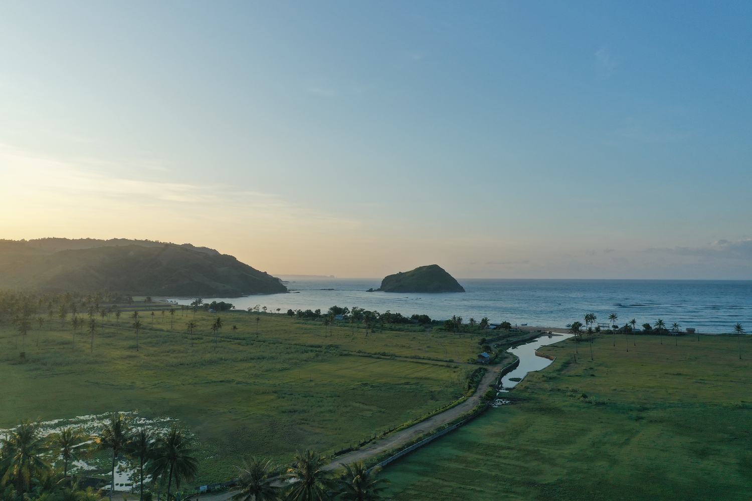 the bay at sunrise from above