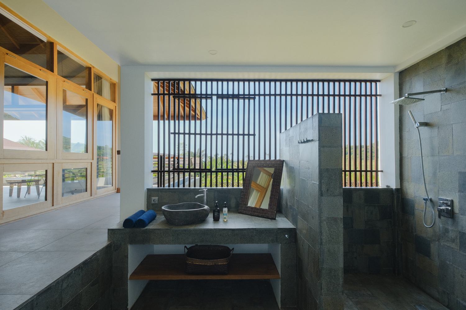 a bathroom open to the air