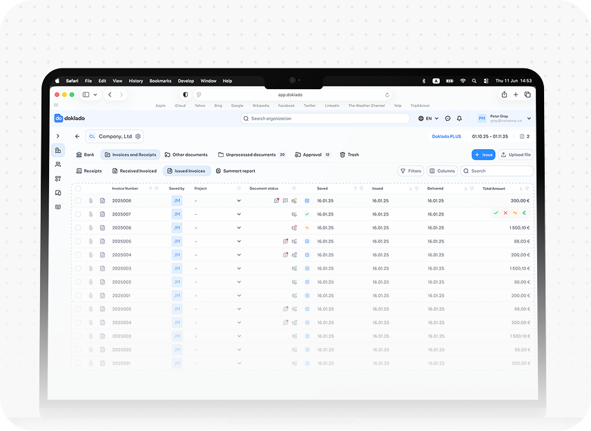 Doklado web app for managing receipts and invoices