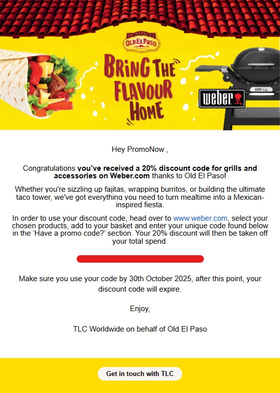 Screenshot of Old El Paso email confirming prize claim.