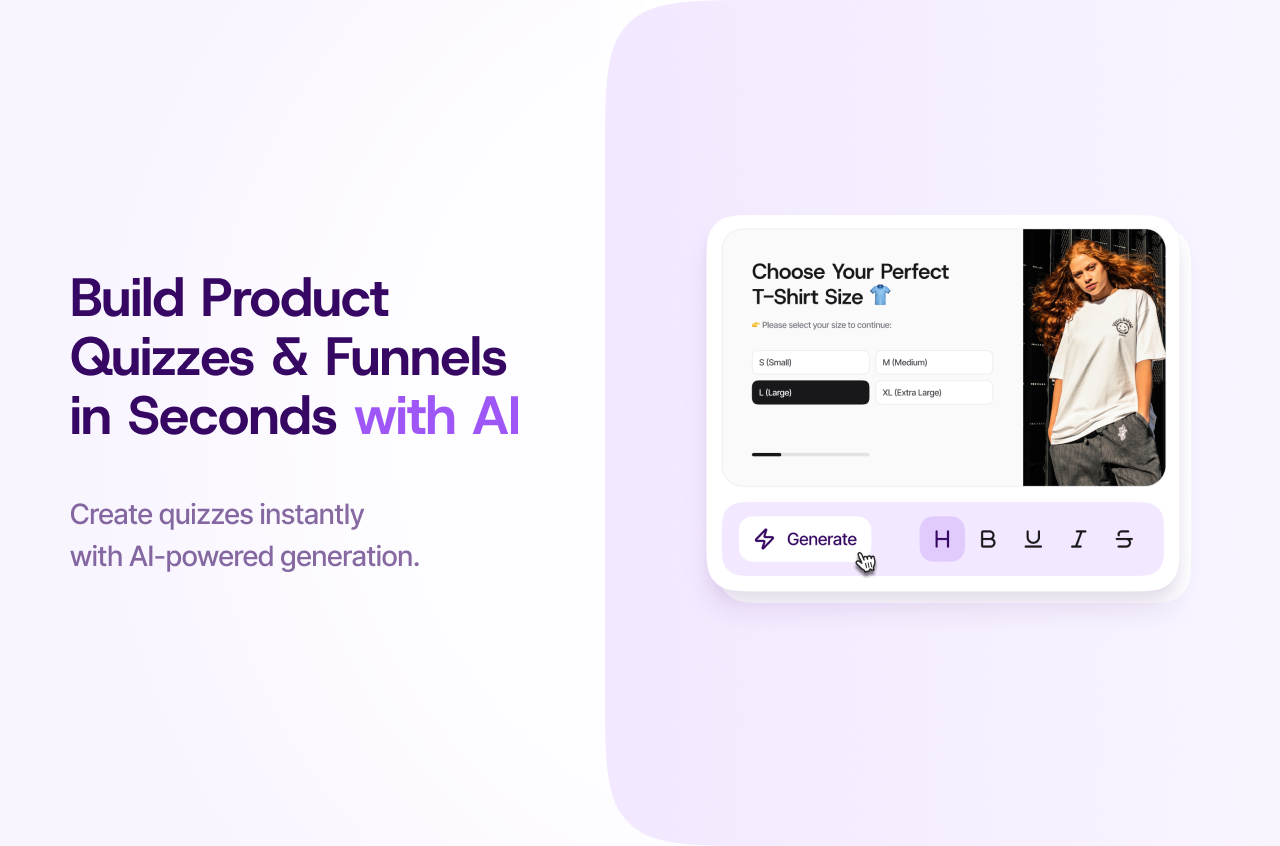 Quizell Webflow integration — Build product quizzes and funnels in seconds with AI. Create quizzes instantly with AI-powered generation