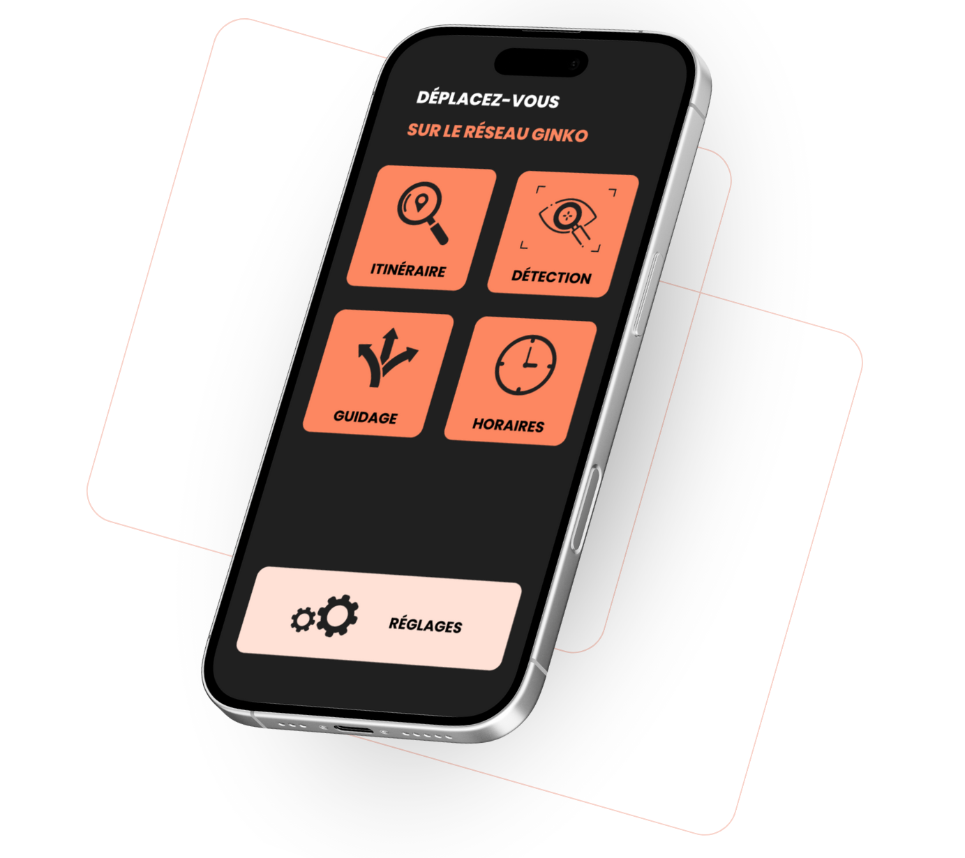 Mock Up Smartphone de la home de la solution avec deux carrés en fond