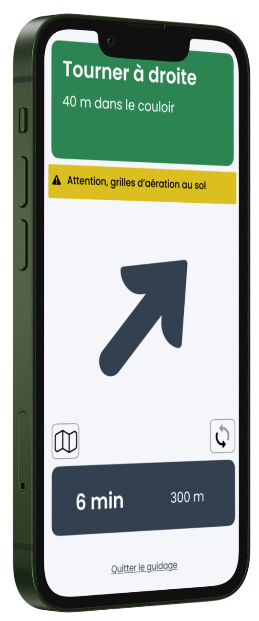 Visuel de l'écran de l'application de la fonctionnalité de guidage 