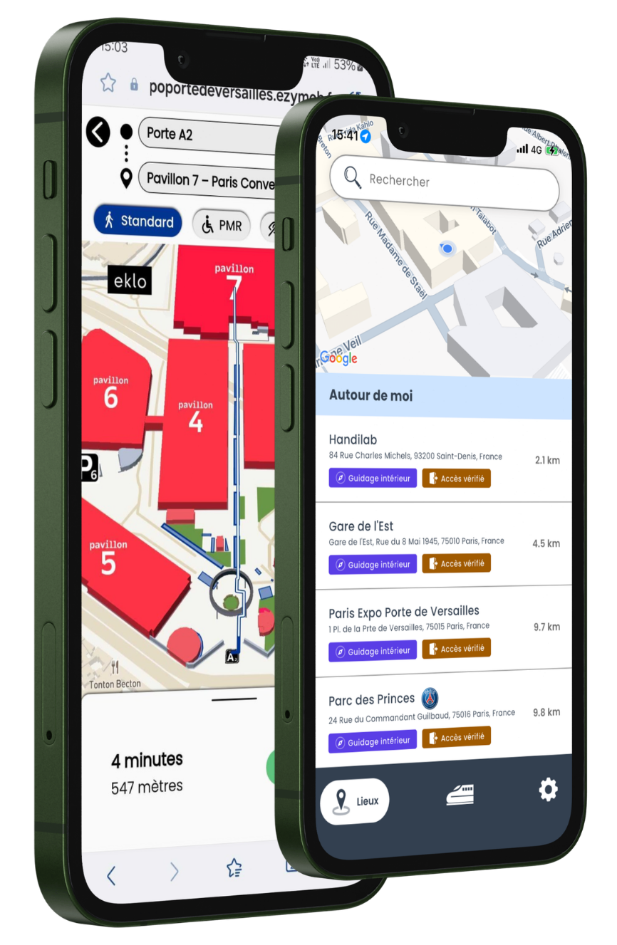 Deux screens écran : un de la webapplication et un de la liste des lieux référencés dans l'app
