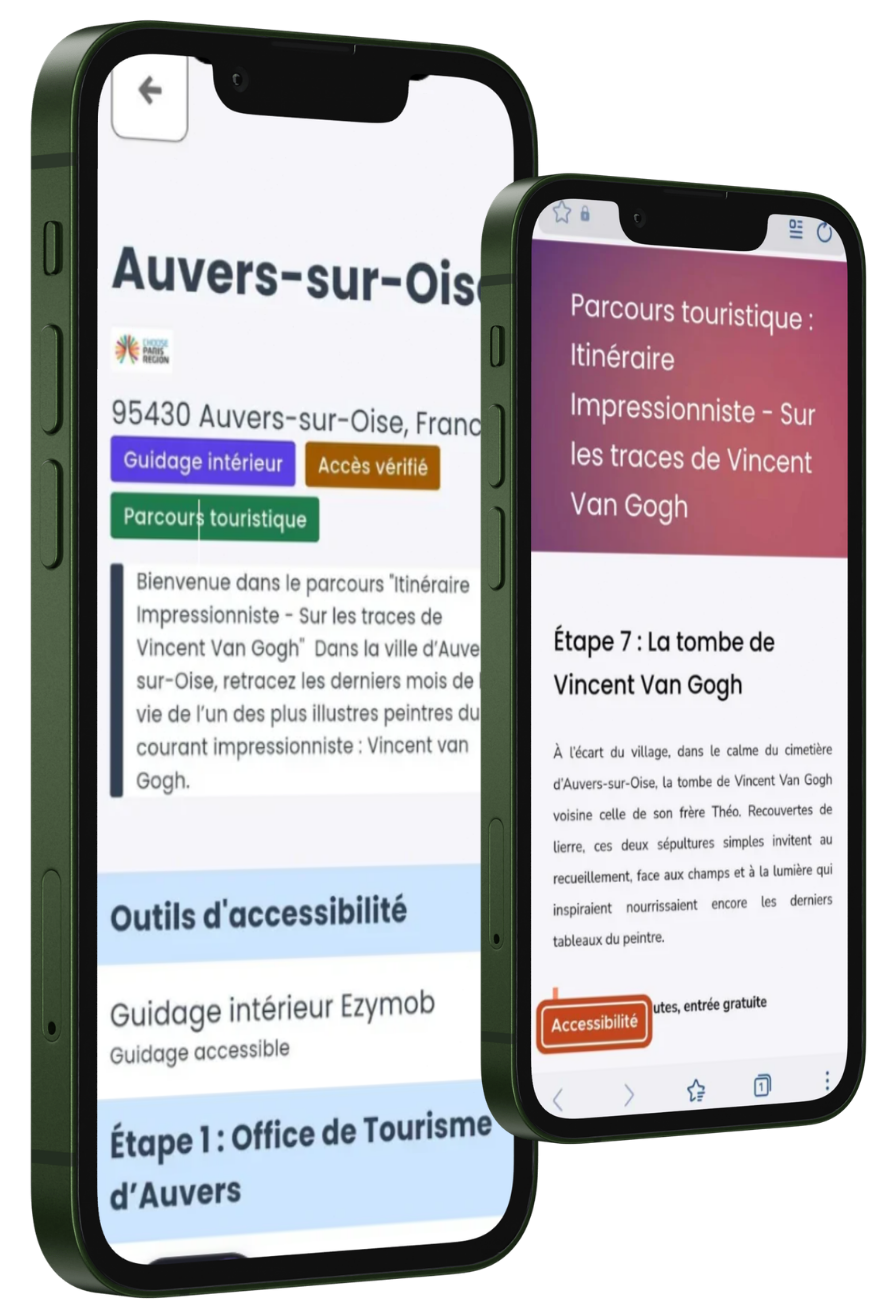 Deux screens écrans : un screen avec les étapes et le guidage, un screen avec la description d'une étape