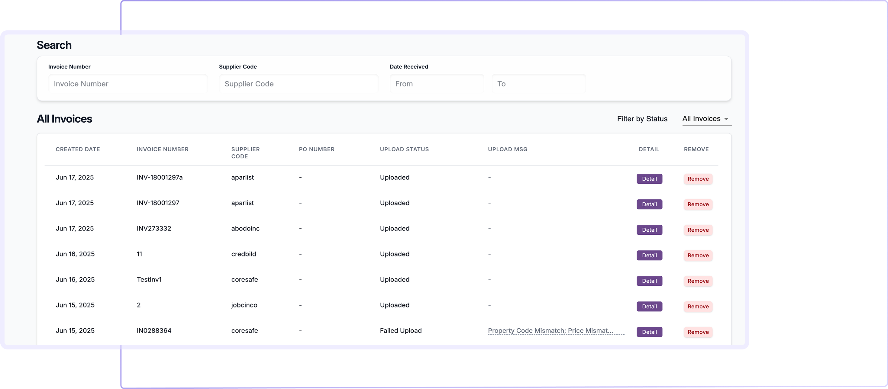 BillRoute Invoice dashboard