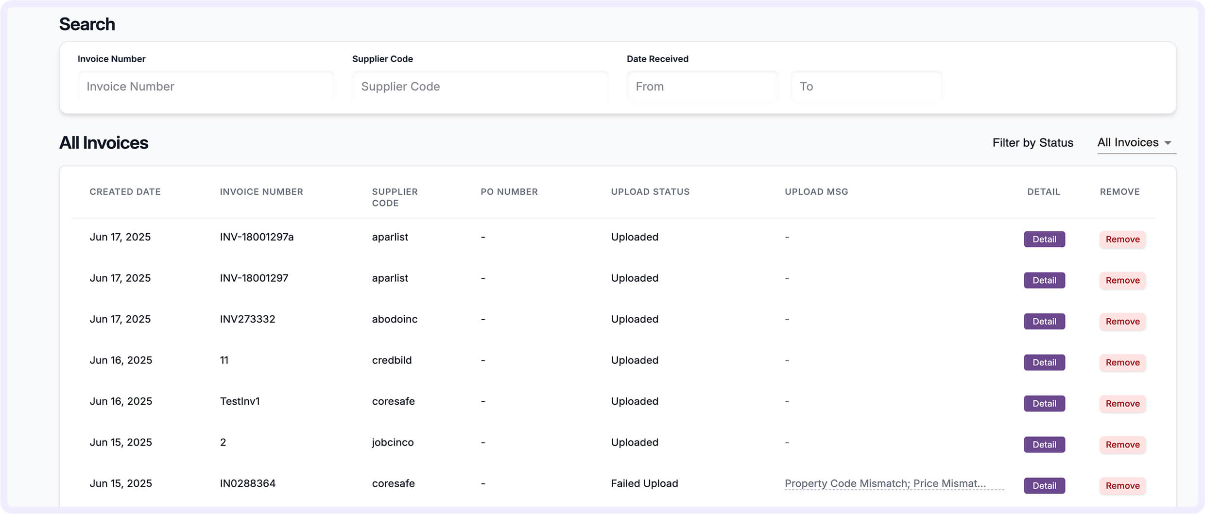 BillRoute Invoice Dashboard 