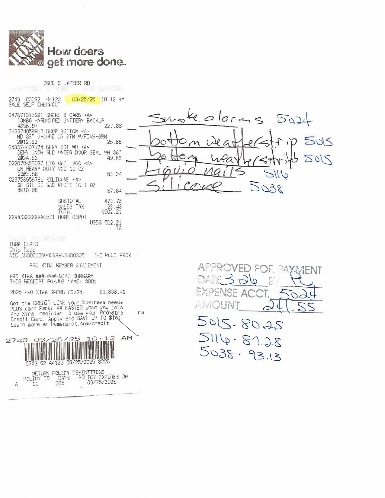 Home Depot Invoice