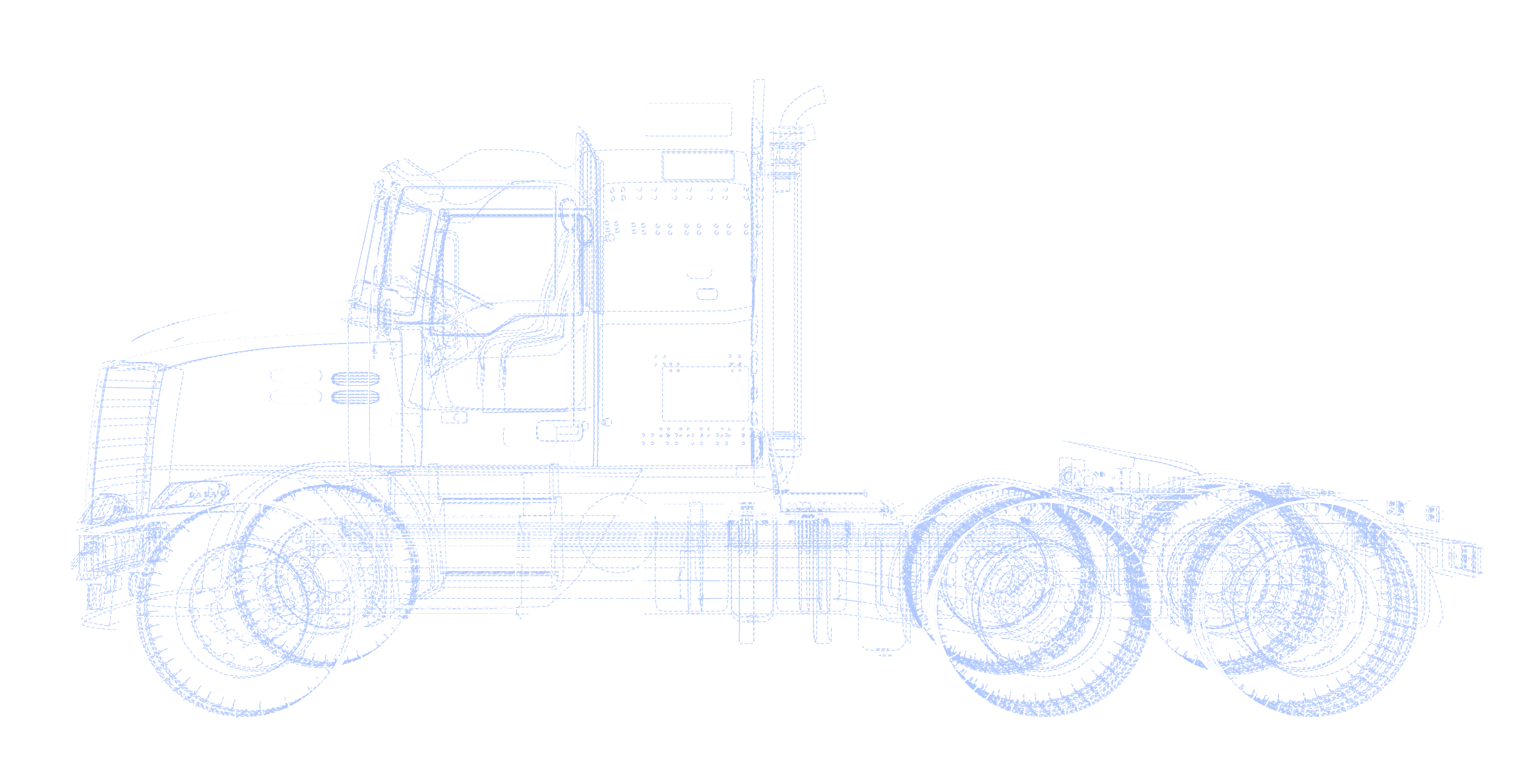 Wireframe side view of a Class 8 semi tractor