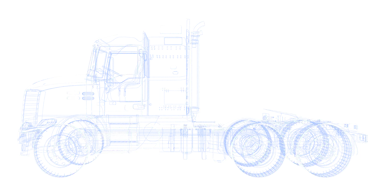 Wireframe illustration of a semi truck with covered systems marked