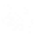 A black and white logo with a white circle