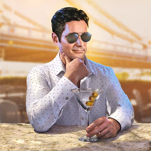 A man sitting at a bar wearing ted baker frames
