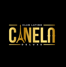 Logo doré sur fond noir avec le texte 'Club Latino Canelo Deluxe' et une illustration stylisée de la tour Eiffel intégrée à la lettre A.