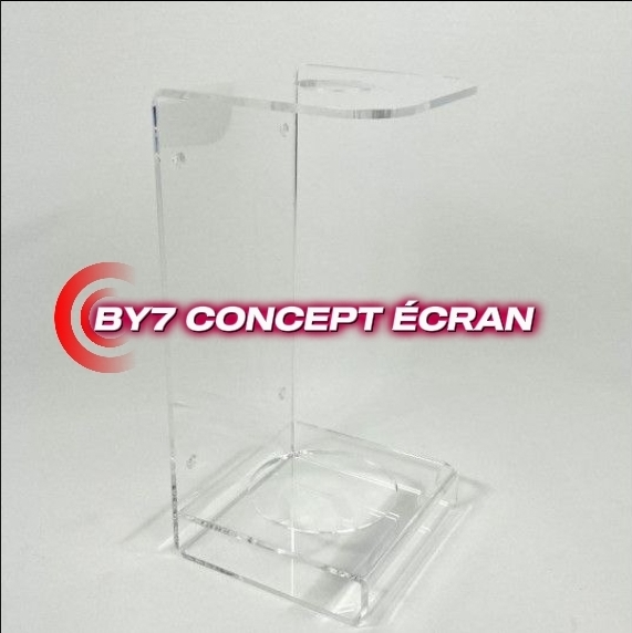 Support transparent en acrylique clair utilisé pour poser un casque ou un casque audio.
