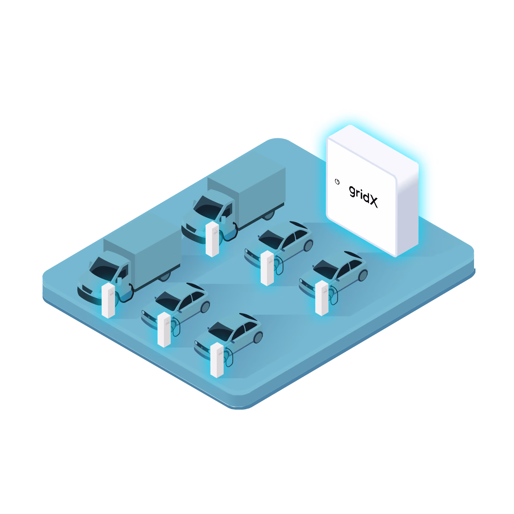 Isometrische Illustration eines Gebäudes mit Solarmodulen, verbunden mit dem Stromnetz, ladenden Elektrofahrzeugen und einem Laptop mit einer steigenden Euro-Grafik