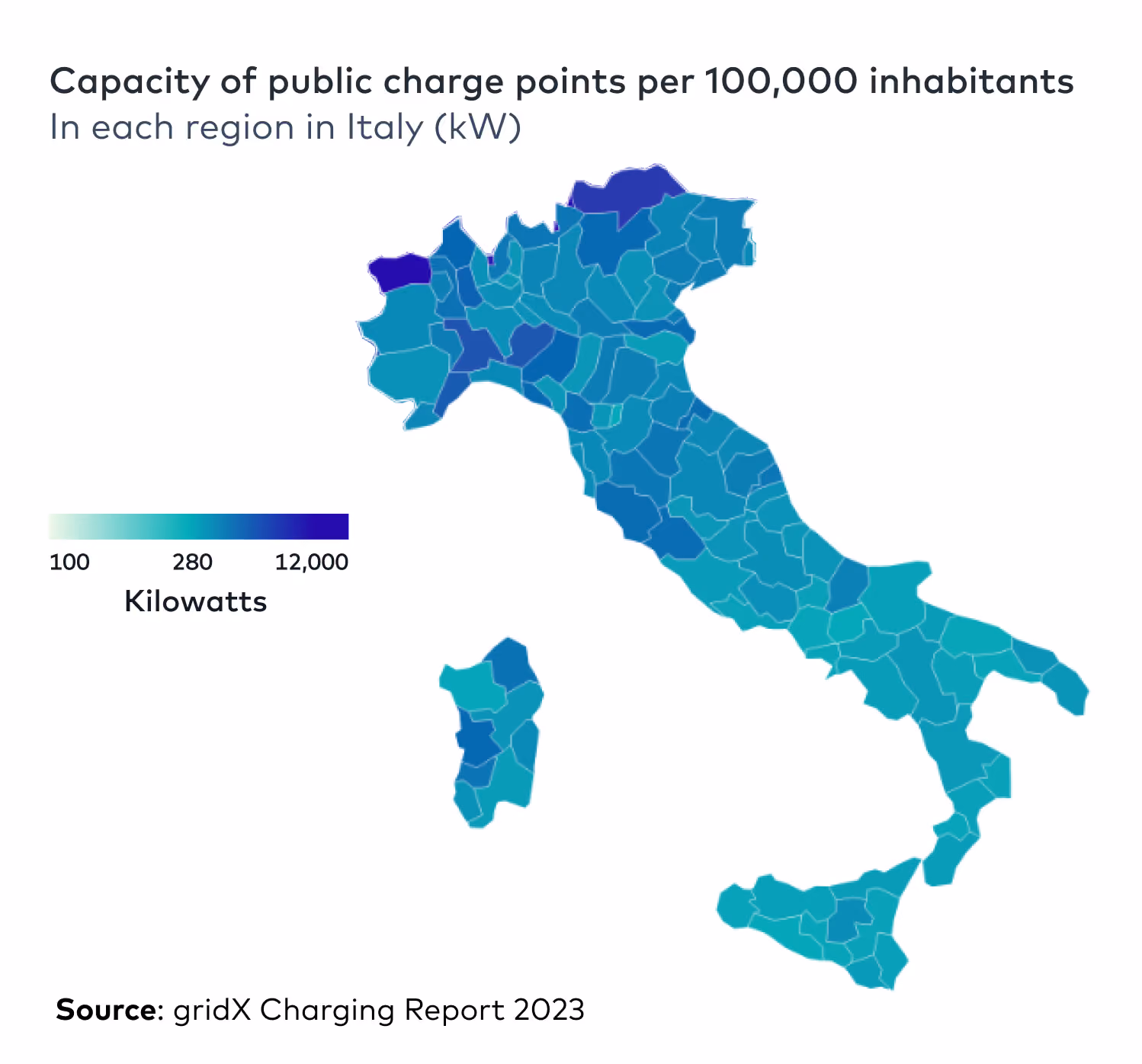 italy's capacity of public charge points