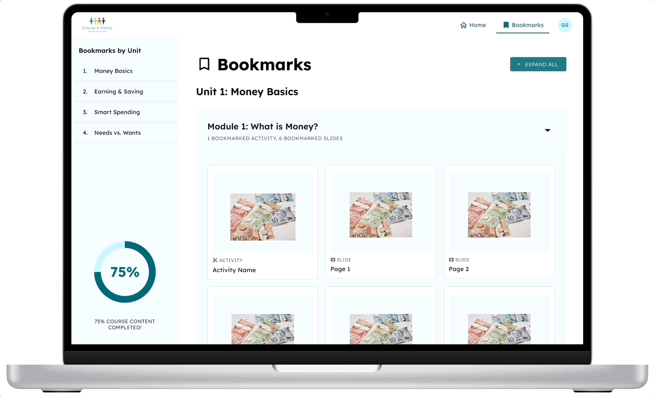 A bookmarks page, where a user deletes a bookmark and the bookmark is successfully removed.