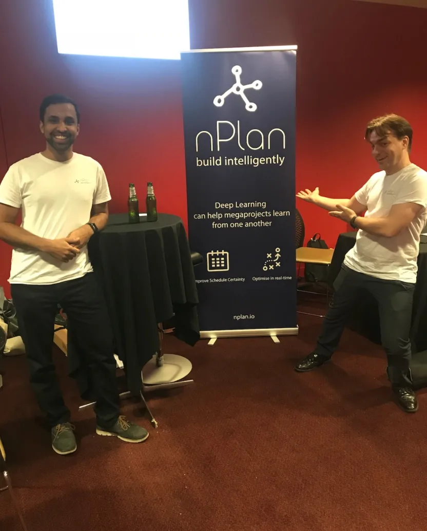 nPlan Co-founders Dev Amratia and Alan Mosca met through Entrepreneur First and are pictured here with an early version of the company's logo.