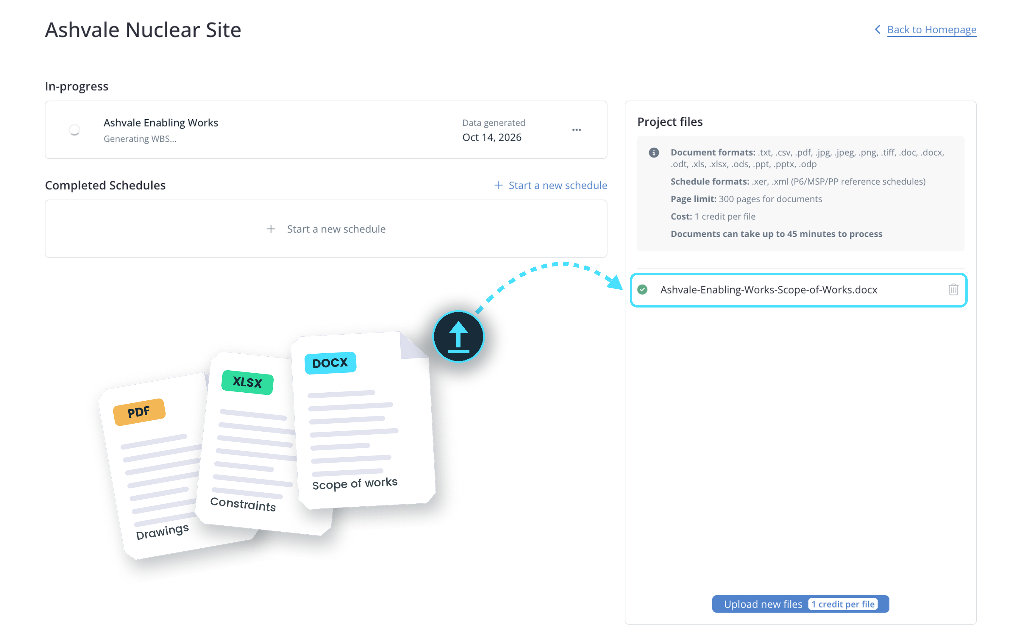 nPlan Schedule Studio: uploading scope documents to a project