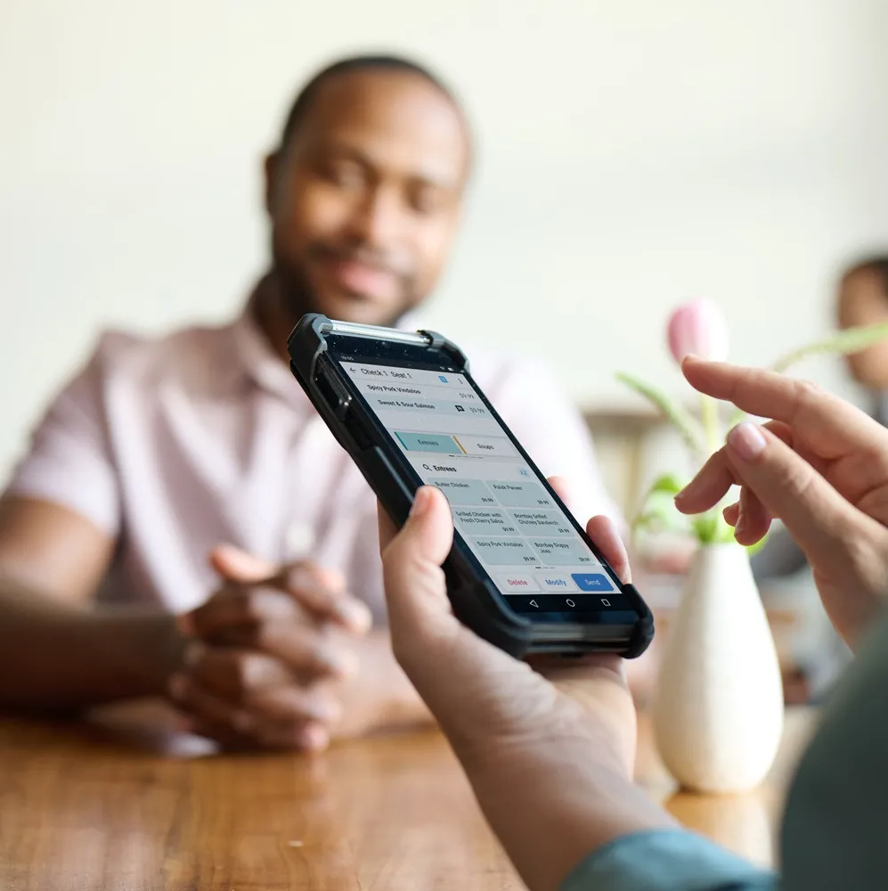 NCR Voyix Casual Dining app on Hendheld Device