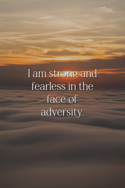 Affirmation about facing adversity with determination on a sunrise background