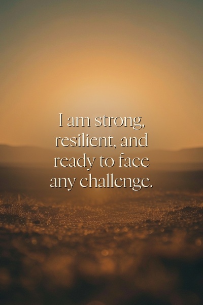 Affirmation about being fearless in adversity on a sunrise background