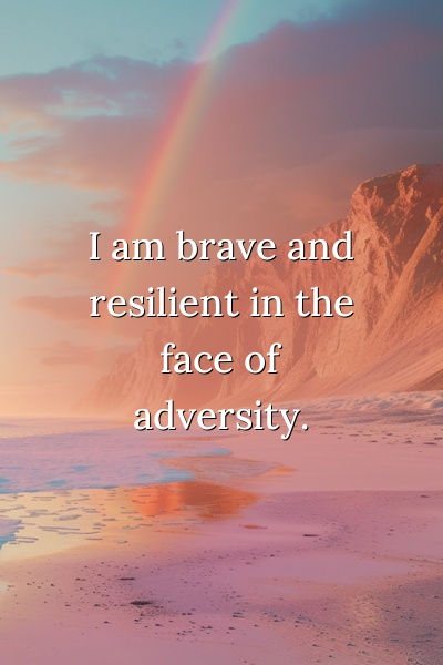 Affirmation about being brave and resilient in adversity on a sunrise background