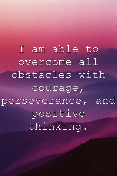 Affirmation about deep courage strength and resilience on a sunrise background