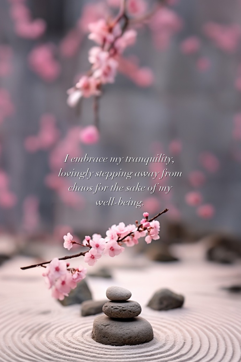 I embrace my tranquility, lovingly stepping away from chaos for the sake of my well-being.
