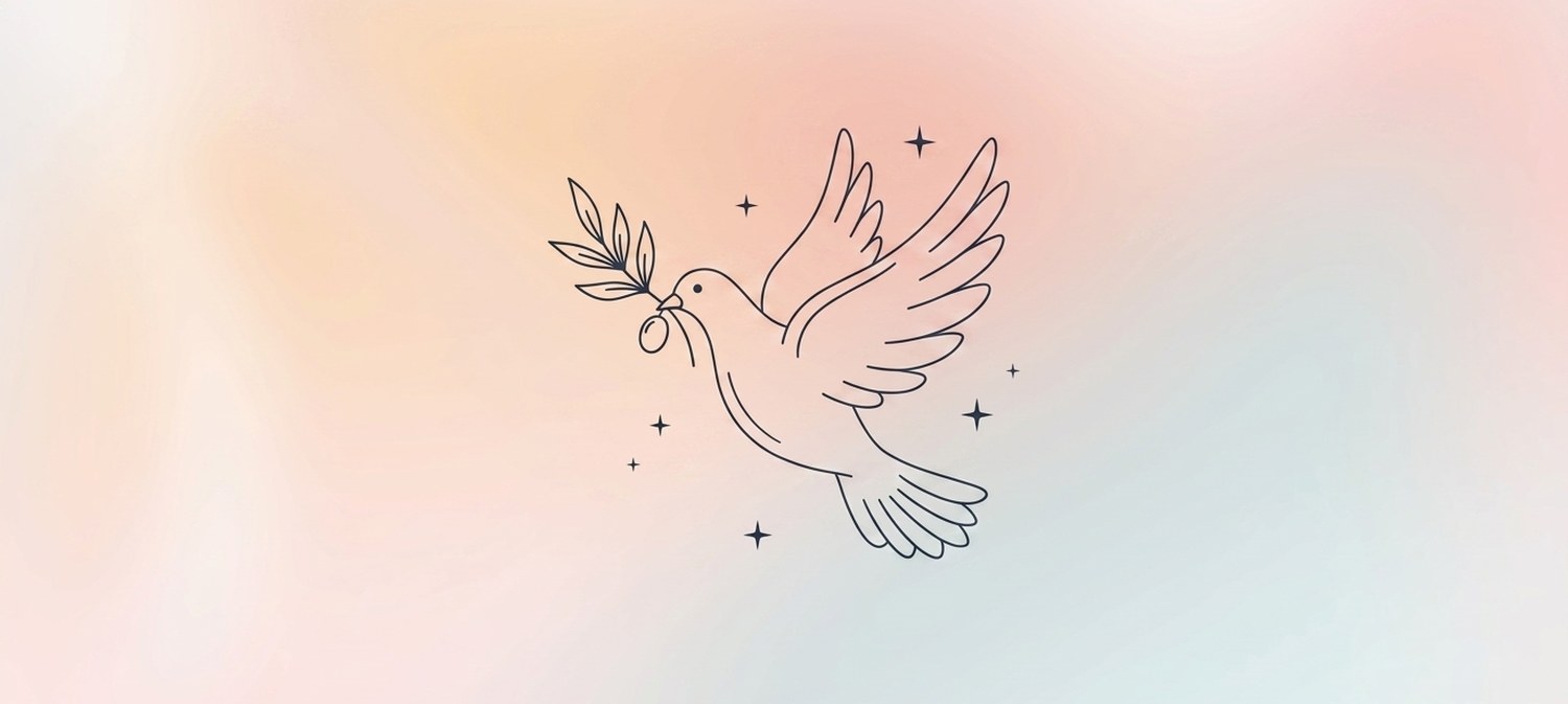 Illustration of dove holding olive branch
