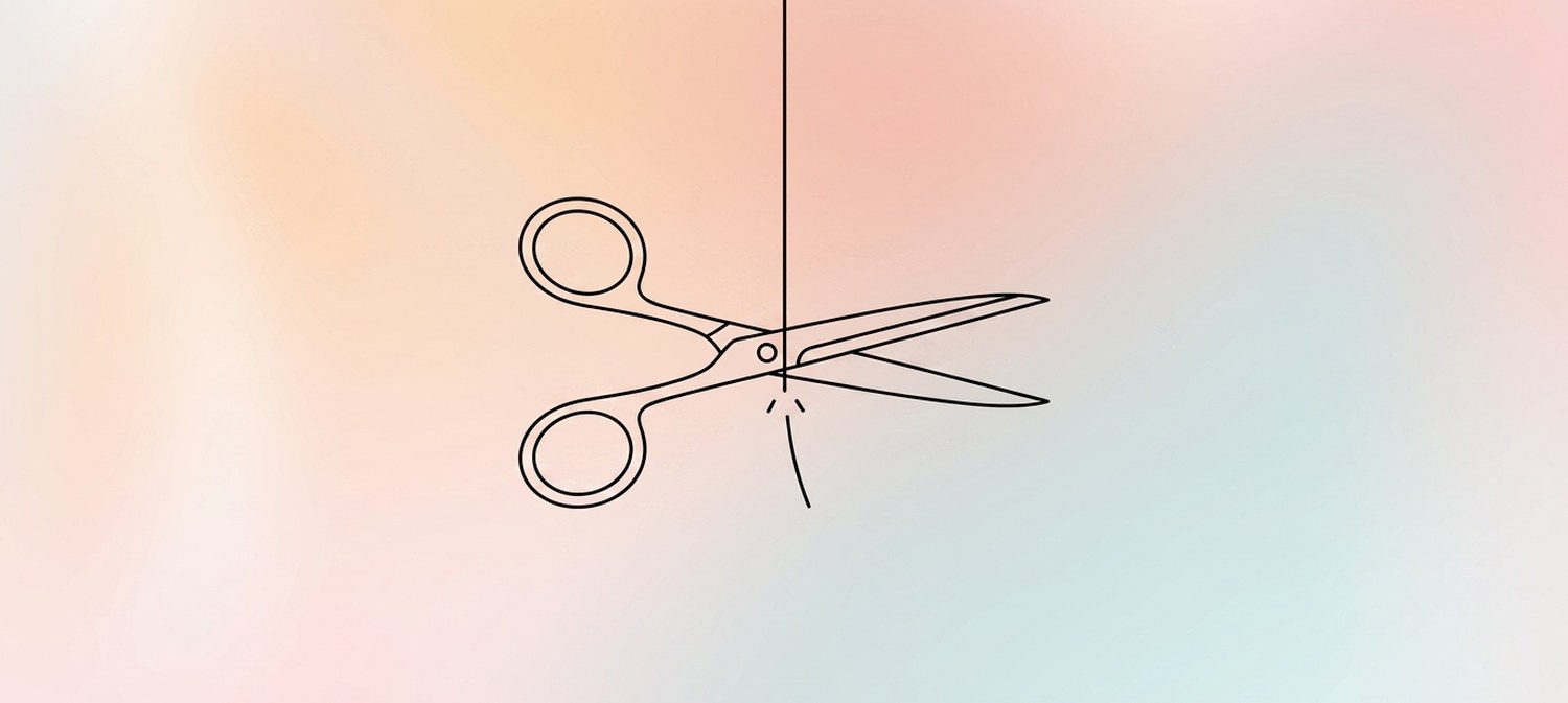 Illustration of scissors cutting hanging thread